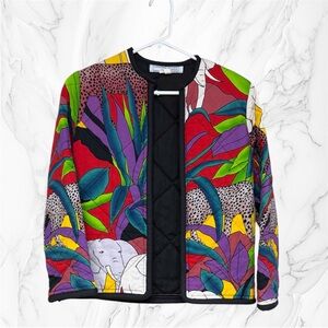Christiana Designs Honolulu vibrant quilted jacket bold animal botanical print